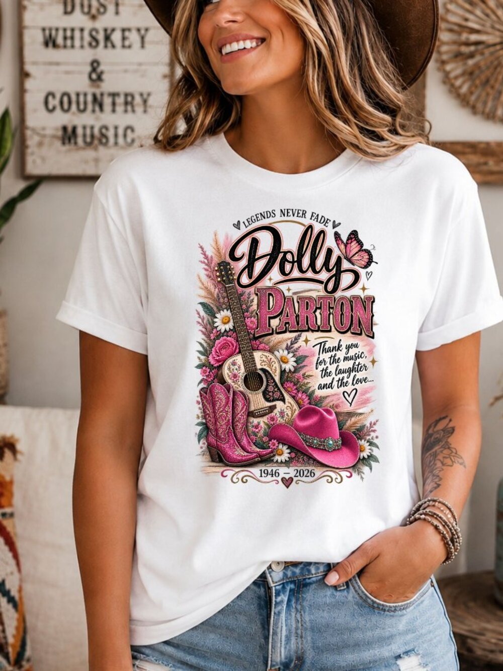 Dolly Parton Song Titles Graphic Tee Country Western T Shirt White